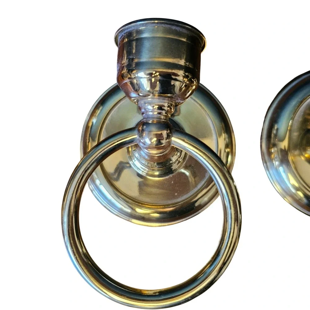 Vintage Polished Brass Ring Wall Sconce Candle Holder Pair Gold Tone Taiwan